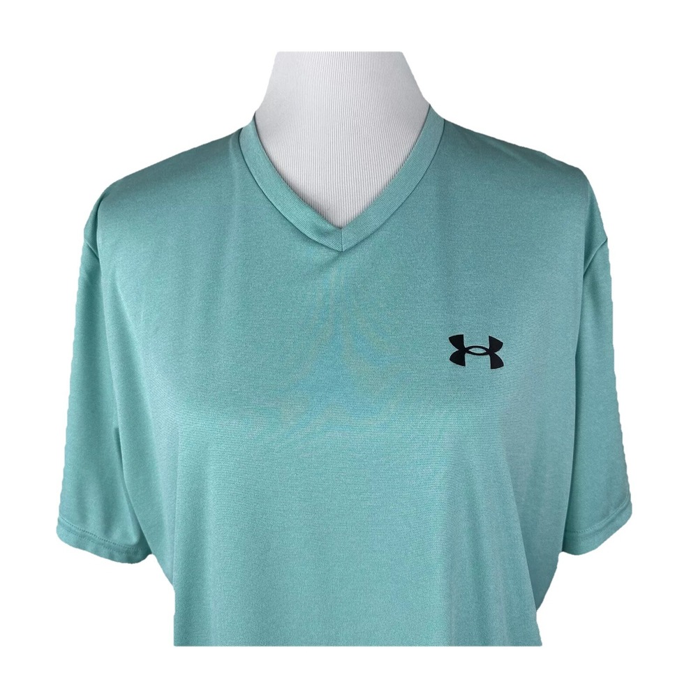 Under Armour Womens Large Green Loose Fit Short Sleeve V Neck Polyester Shirt - Picture 2 of 11